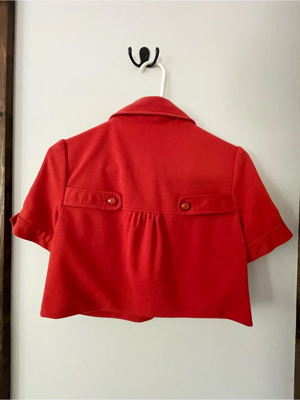Woman’s Red Short Sleeve Wool-Blend Crop Coat